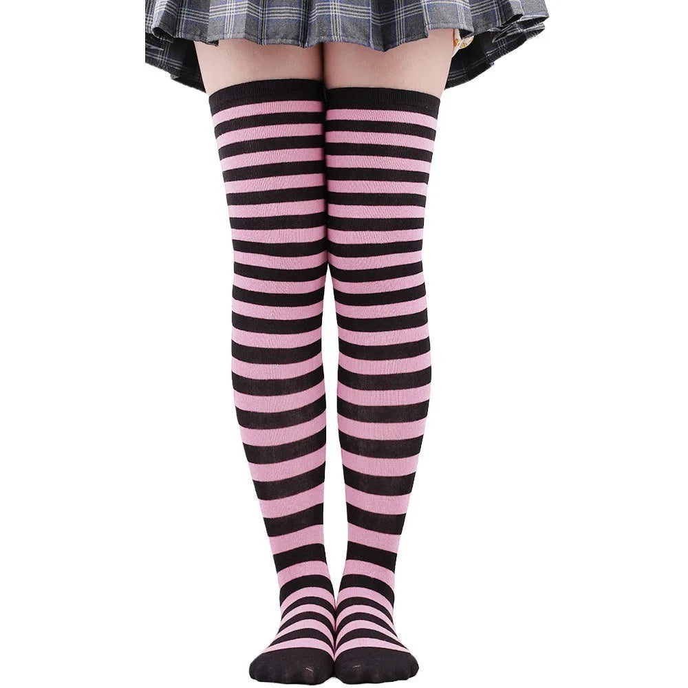 Pink Anime Striped Stockings