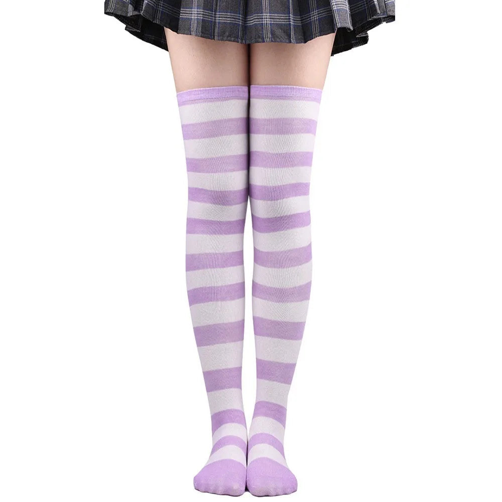 Pink Anime Striped Stockings